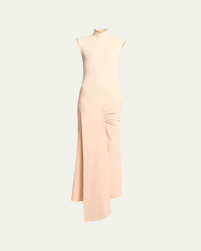 Mixed-Media Turtleneck Crop-Waist Maxi Dress